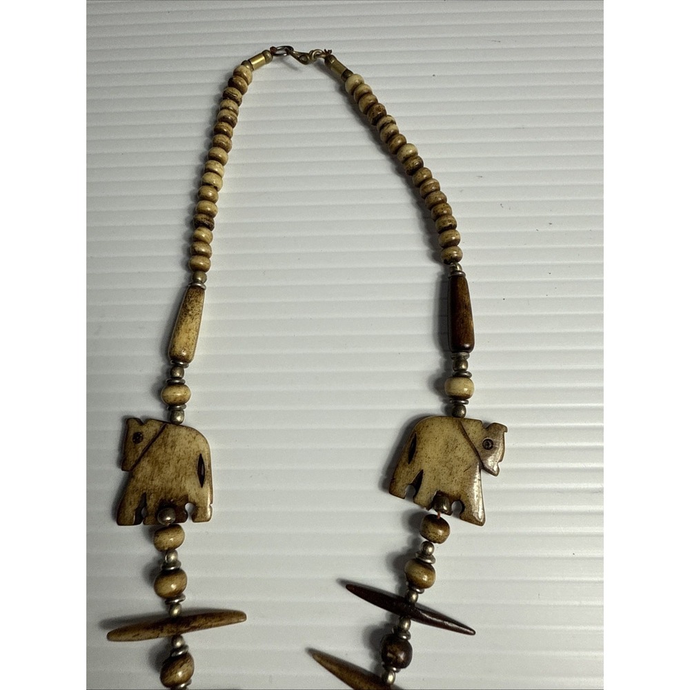 Vintage Tribal Brown carved Animals Necklace‎ Ethnic beaded  Safari Style - Picture 4 of 6